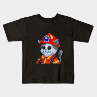 Cute Firefighter Cat Kids T-Shirt